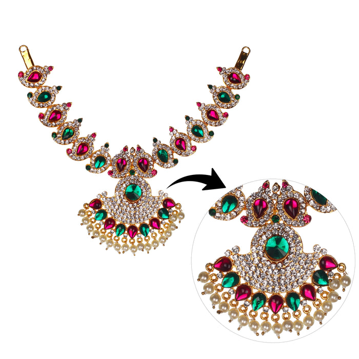 Stone Necklace Set | Multicolour Stone Jewelry/ Three Step Haaram/ Jewellery for Deity
