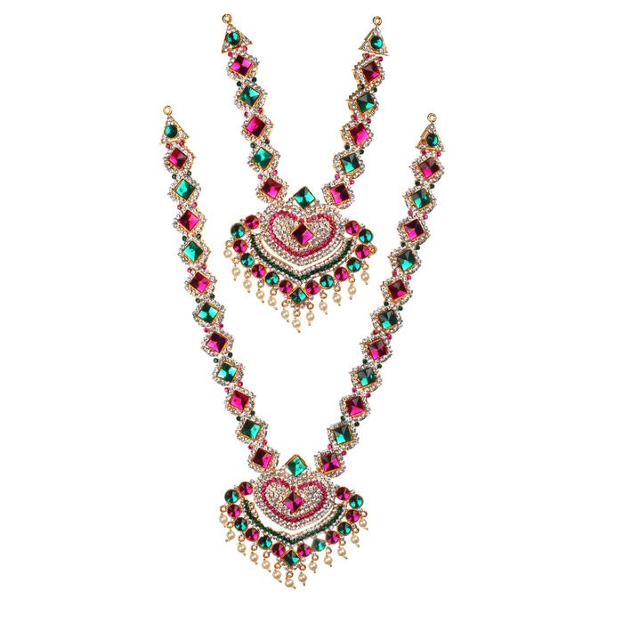 Stone Haram and Necklace | Haram & Necklace Set/ Multicolour Stone Jewelry for Deity