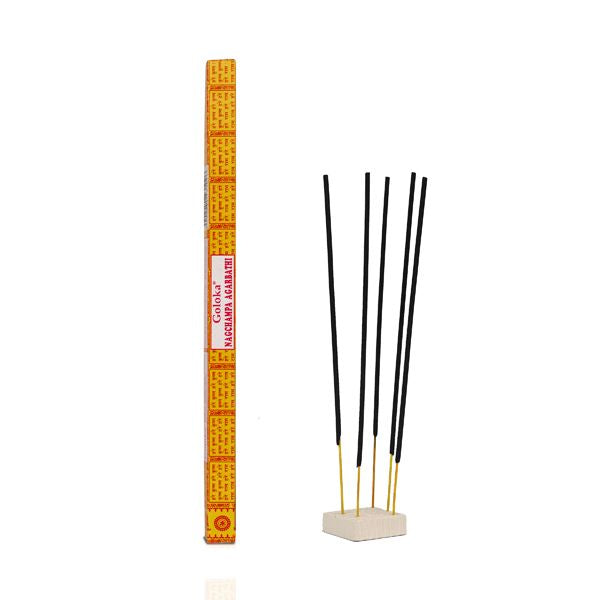 The elevating aroma of Goloka Seva Nagchampa Incense Stick.
